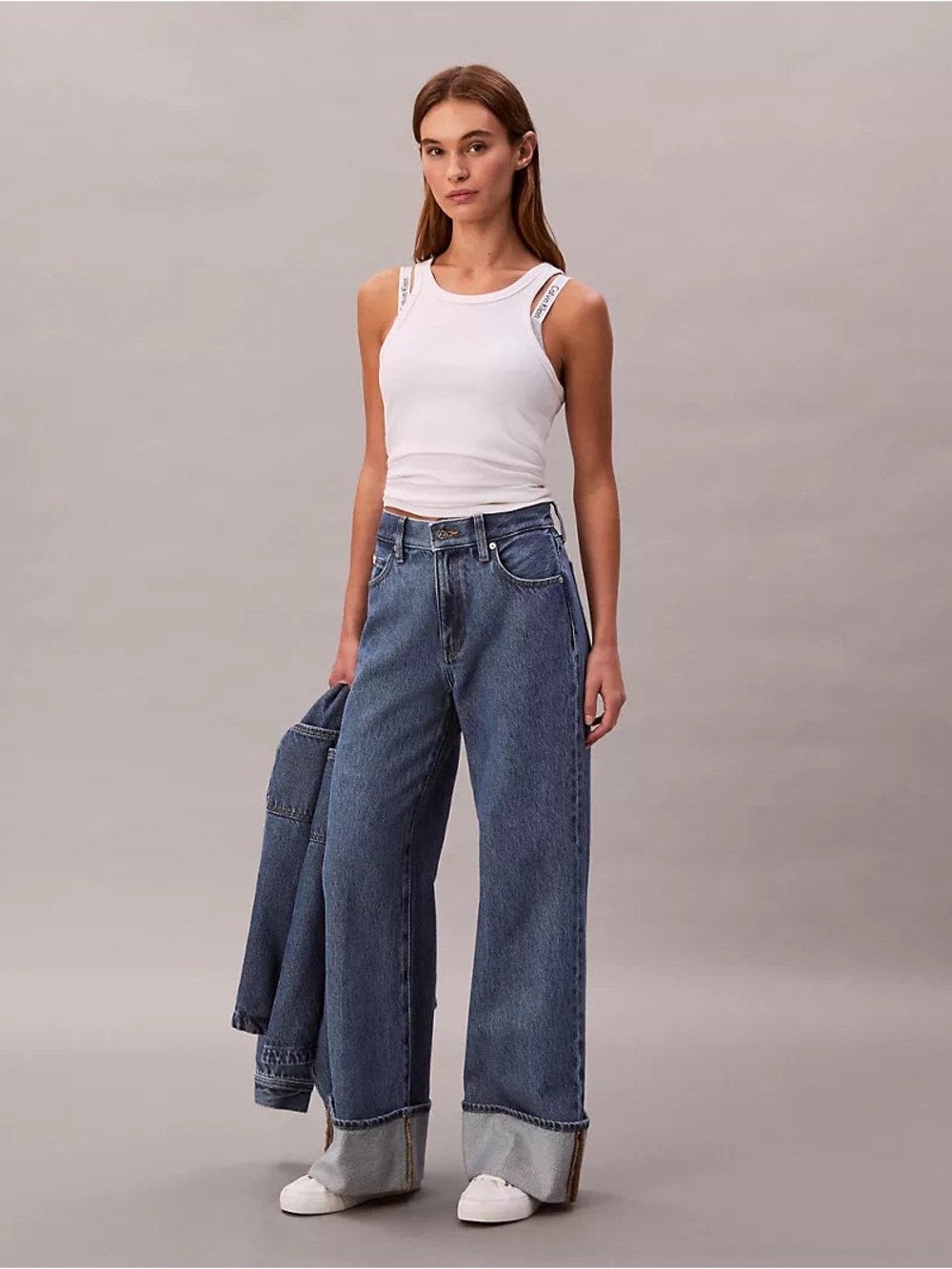 Wide Leg Cuff Wide Cuff High Rise Straight Blue Jeans Size 25